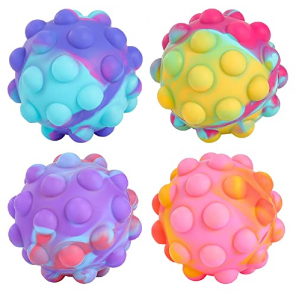 4 PCS Pop Fidget Ball Popper Its Toys, 3D Anti-Pressure Squeeze Pop Ball It Fidget Toy BPA Free Food Grade Silicone Sensory Toys Stress Balls for Kids Adults Elderly Over 1 Years