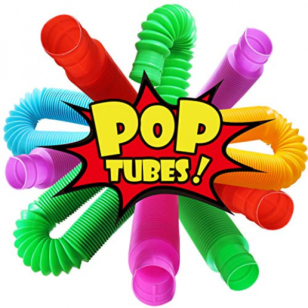 Novelty Place 6 Pack Pop Tubes Sensory Fidget Toy for Kids and Adults, Colorful Heavy-Duty Pop Tubes for Construction and Building - Sensory Educational Toys for Stress, Autism, ADHD and Anxiety