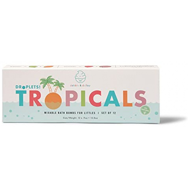 Dabble & Dollop Bath Bombs Tropicals - Natural Droplets for Kids, 100% USA-Made, Moisturizing & Fun, Paraben & Sulfate Free, Vegan, Gluten-Free, Tear-Free (Set of 12)