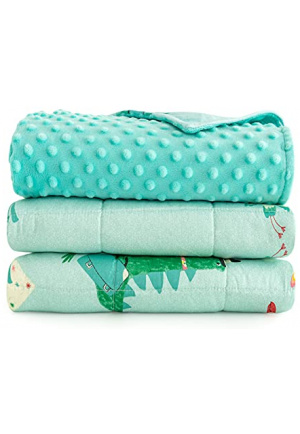 Sivio Kids Weighted Blanket & Removable Duvet Cover Set 100% Cotton Weighted Comforter with Glass Beads, 3lbs 36x48 inch, Minky Dotted Cover Machine Washable, Green Crocodile