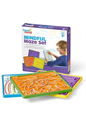 hand2mind Mindful Maze Boards, 3 Double Sided Breathing Boards with Finger Paths, Mindfulness for Kids, Social Emotional Learning, Sensory Board, Anxiety Relief Items, Occupational Therapy Toys