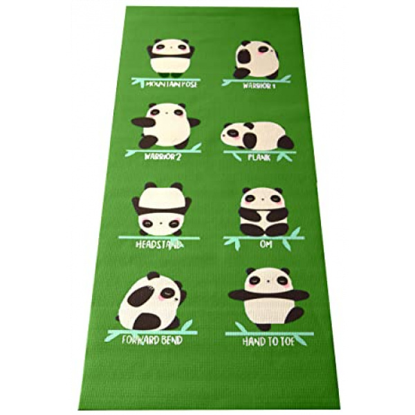 Bean Products Kids Size Sticky Yoga Mat | 3mm Thick (⅛”) x 60” L x 24” W | Non-Toxic, SGS Certified | Non-Skid & Non-Slip Eco-Friendly Exercise or Playtime Mat | Fun Colors & Designs | Grass Panda