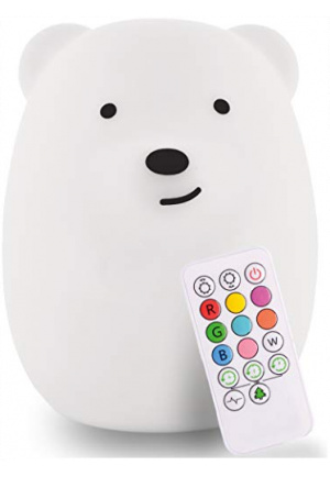 LumiPet Bear Jumbo Kids Night Light, Cute Nursery Light for Baby, Toddler, Silicone LED Lamp, Remote Operated, Kawaii Decor, USB Rechargeable Battery, 9 Available Colors, Timer Auto Shutoff
