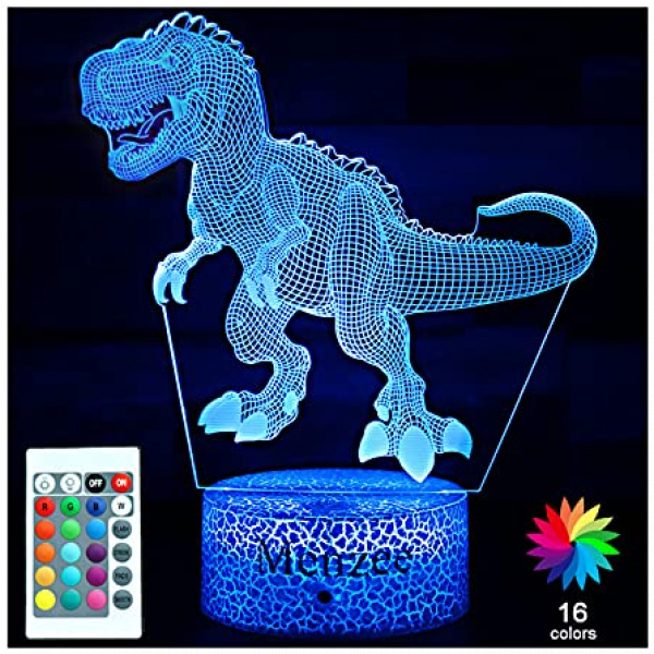 Menzee Night Light Dinosaur Toys 3D Dinosaur Night Light for Kids with Remote Control& Smart Touch 16 Colors Changing Dimmable T Rex Toys 10 9 8 7 6 5 4 3 2 1 Year Old Boys Easter Birthday Gifts