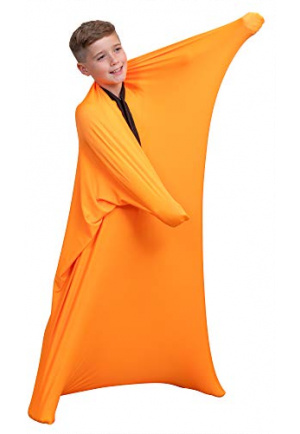 Special Supplies Orange Sensory Body Sock Full-Body Wrap to Relieve Stress, Stretchy, Breathable Cozy Sensory Sack for Boys, Girls, Safe, Comfortable, Calming Relief Cocoon (Large 56"x28")