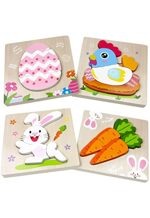 Anditoy 4 Pack Easter Wooden Puzzles for Kids Toddlers Easter Toys Easter Basket Stuffers Gifts Party Favors