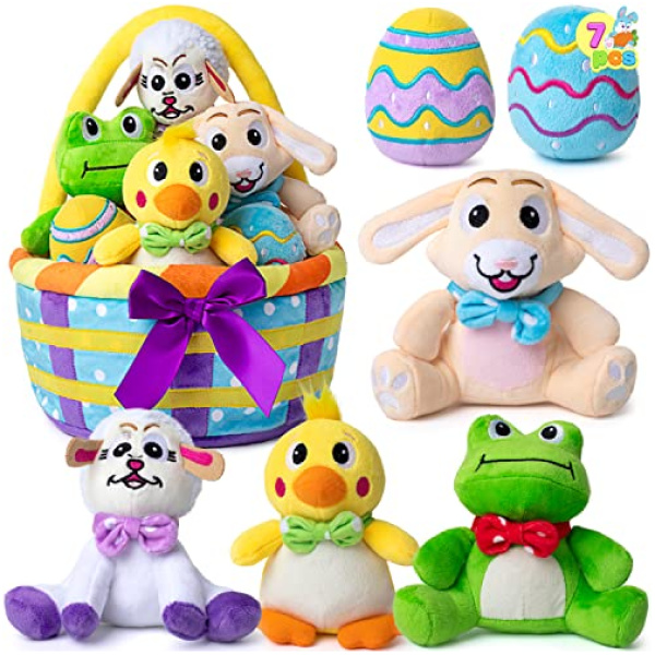 JOYIN Basket for Easter Stuffed Plush Playset for Baby Kids Easter Theme Party Favor, Easter Eggs Hunt, Basket Stuffers Fillers, Party Supplies Decor Props Decorations, Easter Gifts